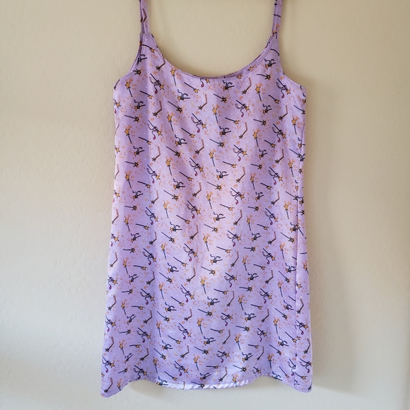 Funky Purple Print Slip Dress Size L - Picture 1 of 4